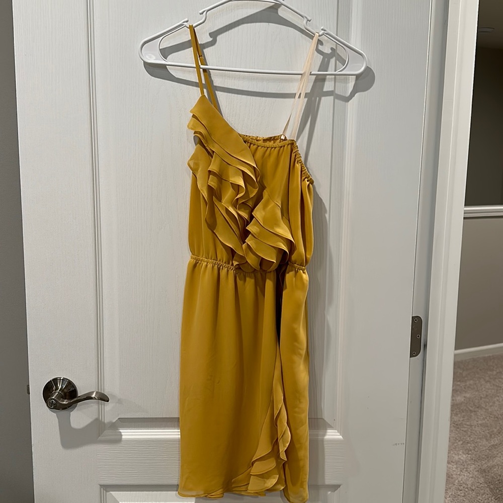 BCBG Gold Chiffon Short Dress Size M